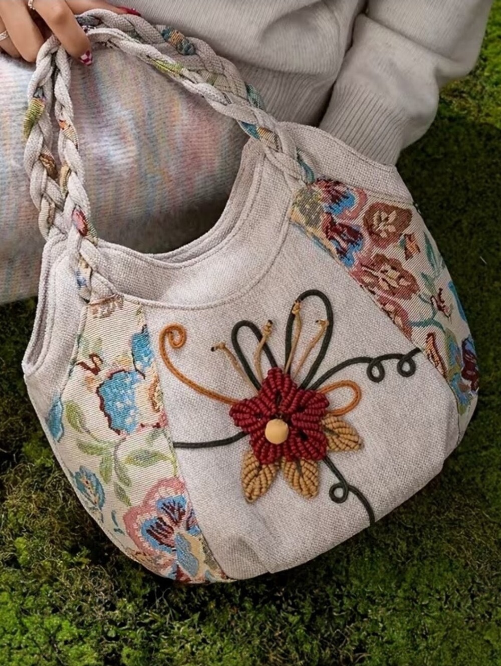 NWT Boho Woven Tapestry Floral Small Shoulder Bag Multi Compartment Handbag - Picture 14 of 14